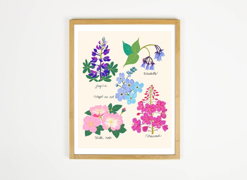 Wildflower Art Print, Botanical Wall Art, Floral Illustration, Baby Nursery Art, Colorful Flower Wall Art, Wildflower Chart, Bathroom Decor image 5