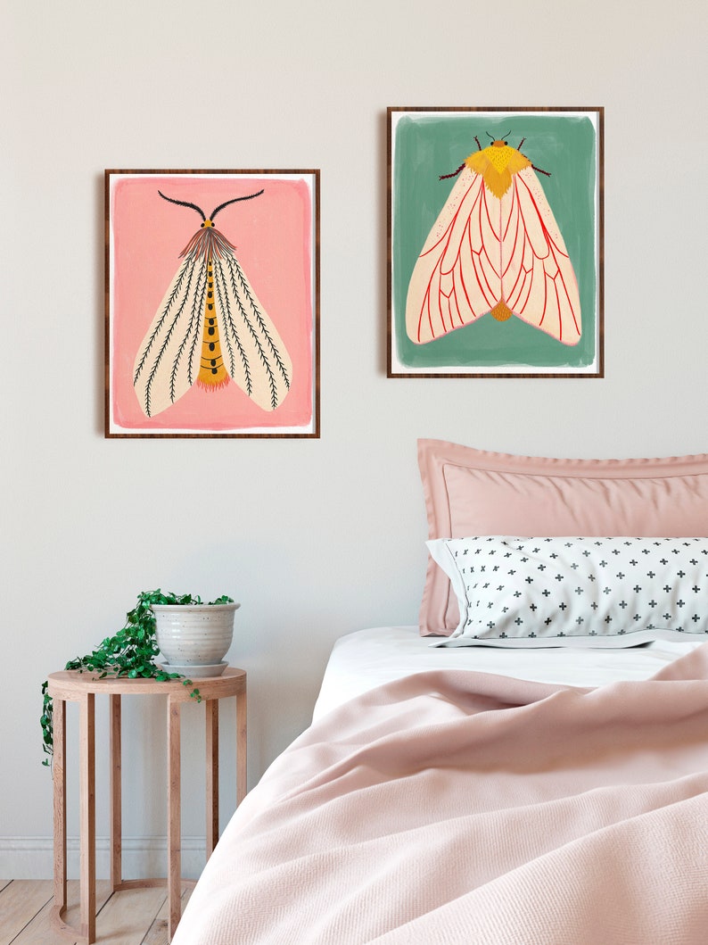 Moth Art Print Set, Insect Illustration, Gallery Wall Prints, Set of 2 ...