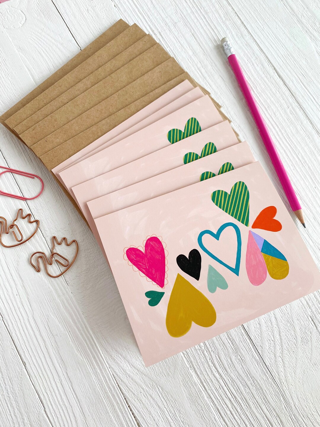 Colorful Notecard Set, 6 Notecards With Envelopes, Heart Notecards ...