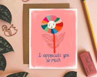 Ik waardeer je-kaart, ik denk aan je, wenskaarten voor vrienden, gewoon omdat, dankbaarheidskaart, bedankkaart, alle gelegenheden