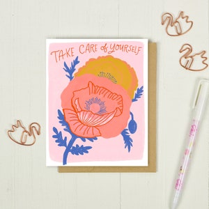Carte prenez soin de vous, carte d'encouragement, pour un ami, carte nouvelle maman, soins personnels, carte de voeux florale, carte vierge unique, cadeau amour de soi