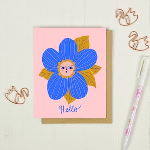 Hello Greeting Card, Card for Friend, Blank Card with Envelope, Illustrated Cards, Cute Stationery, Floral Blank Notecard, Friendship Card