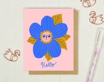 Bonjour, carte de voeux, carte pour un ami, carte vierge avec enveloppe, cartes illustrées, jolie papeterie, carte de correspondance florale vierge, carte de l'amitié