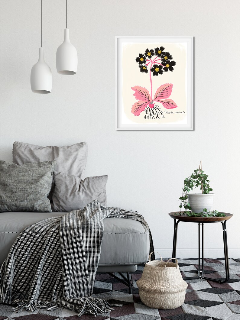 Floral Wall Art, Primrose Flower Print, Botanical Illustration, Living Room Wall Art, Nature Lover Gift, Gift for Her, Pink Bedroom Decor image 3