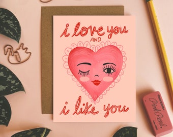 Valentines Card, Love Card, Card for Her, Card for Boyfriend, Quirky Cards, Illustrated Greeting Card, Retro Valentine Card, Blank Cards