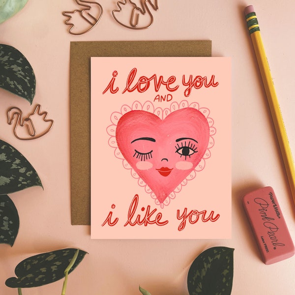 Valentines Card, Love Card, Card for Her, Card for Boyfriend, Quirky Cards, Illustrated Greeting Card, Retro Valentine Card, Blank Cards