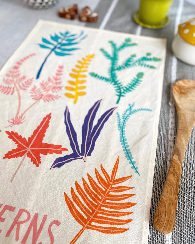 Colorful Fern Tea Towel, Nature Home Decor, Boho Kitchen Towels, Cottagecore Kitchen, Eco Friendly Gift, Plant Dish Towel, Sustainable Gift image 2