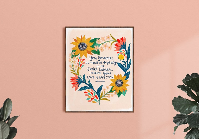 Buddha Quote Print, Mental Health Art, Therapy Office Decor, Self Love Art, Positive Wall Art, Inspirational Poster, Friend Gift, Floral Art image 2