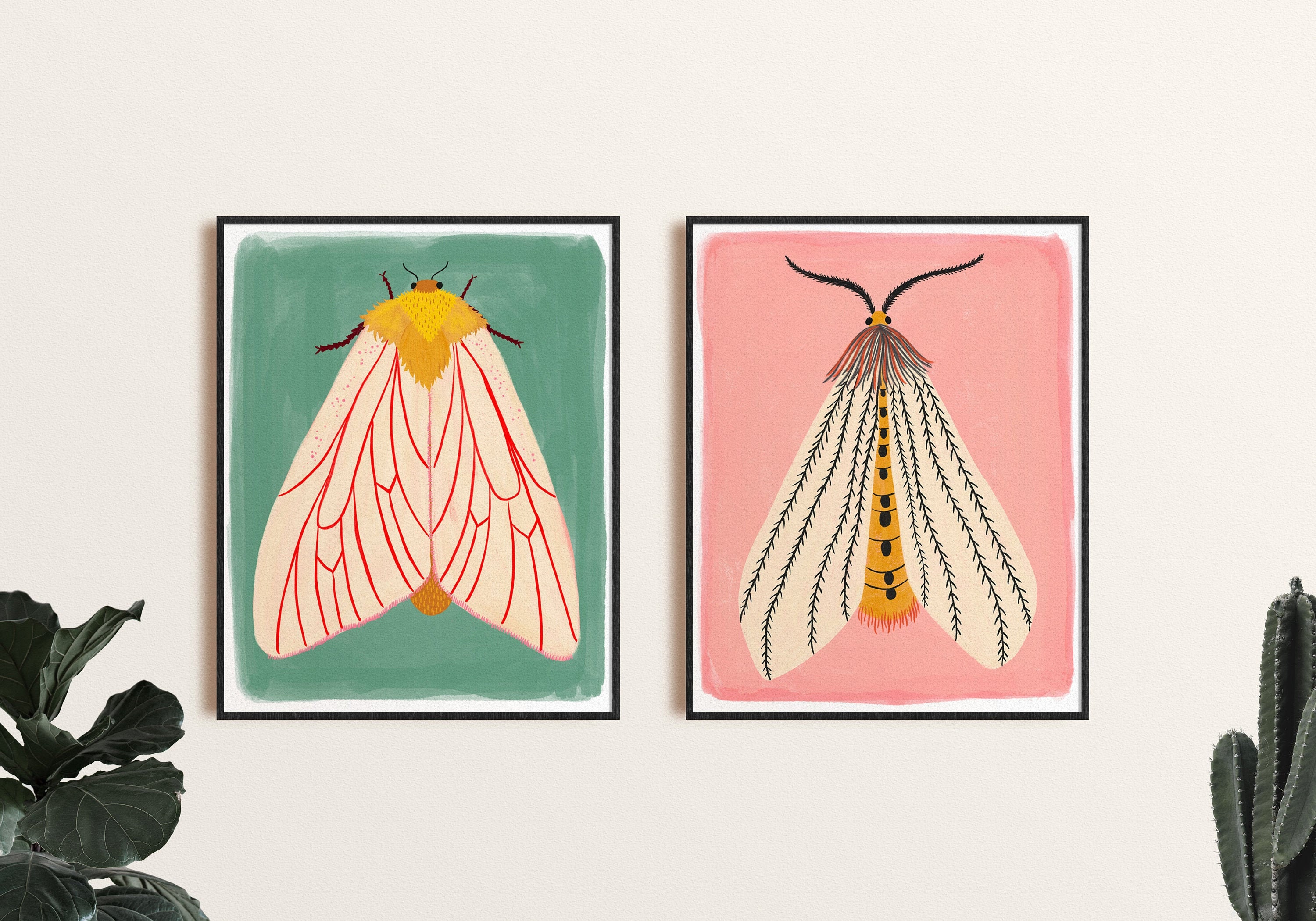 Moth Art Print Set, Insect Illustration, Gallery Wall Prints, Set of 2 ...