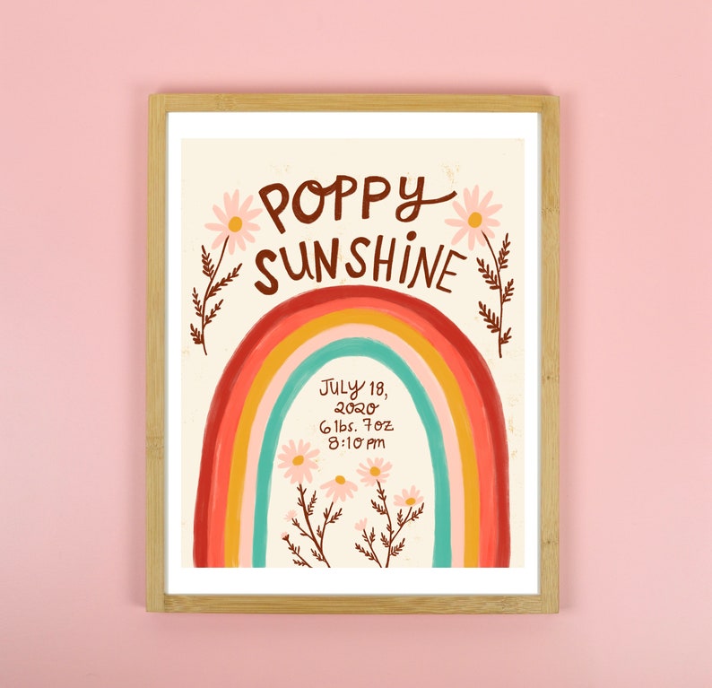 Rainbow Kids Wall Art Name Nursery Art Baby Girl Shower Etsy