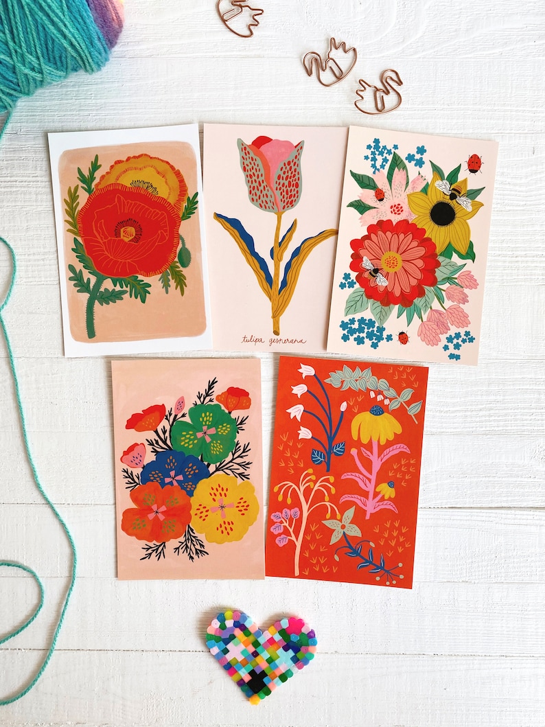 Paquete de postales florales, conjunto de 10, tarjetas de notas de flores, regalo para amigos menores de 20 años, conjunto de papelería botánica, ilustración de la naturaleza, postales de bellas artes imagen 2