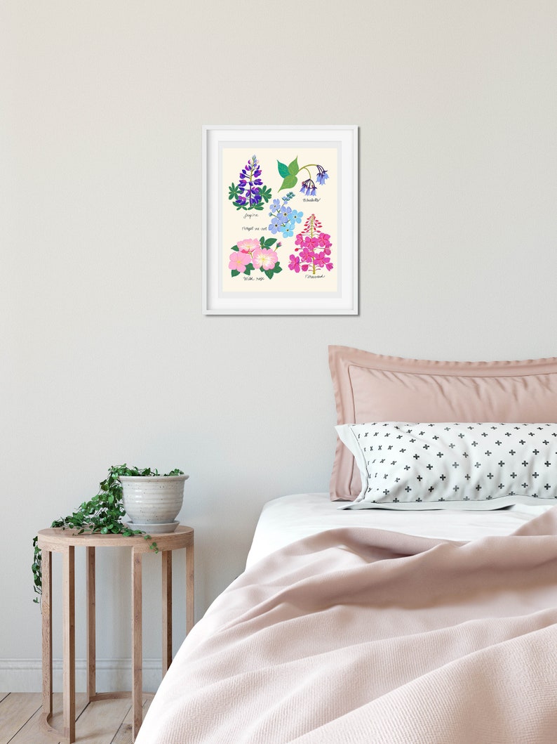 Wildflower Art Print, Botanical Wall Art, Floral Illustration, Baby Nursery Art, Colorful Flower Wall Art, Wildflower Chart, Bathroom Decor image 4