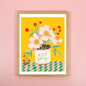 Keep Going Print, Positive Wall Art, Motivational Wall Decor, Colorful Kitchen Art, Inspirational Office Quotes, Hippie Decor, Friend Gift