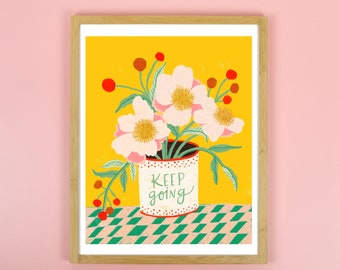 Keep Going Print, Positive Wall Art, Motivational Wall Decor, Colorful Kitchen Art, Inspirational Office Quotes, Hippie Decor, Friend Gift