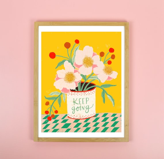 Keep Going Print, Positive Wall Art, Motivational Wall Decor, Colorful Kitchen Art, Inspirational Office Quotes, Hippie Decor, Friend Gift