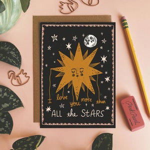 I Love You More Than All the Stars Card, Husband Anniversary, Card for Girlfriend, Celestial Card, Boyfriend Card, Greeting Card for Wife
