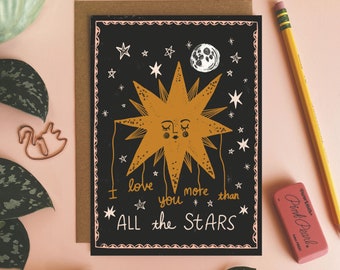 Carte Je t'aime plus que toutes les étoiles, anniversaire de mari, carte pour petite amie, carte céleste, carte de petit ami, carte de voeux pour femme