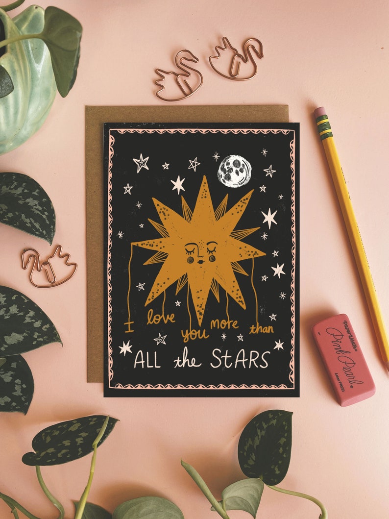 Carte Je t'aime plus que toutes les étoiles, anniversaire de mari, carte pour petite amie, carte céleste, carte de petit ami, carte de voeux pour femme image 1