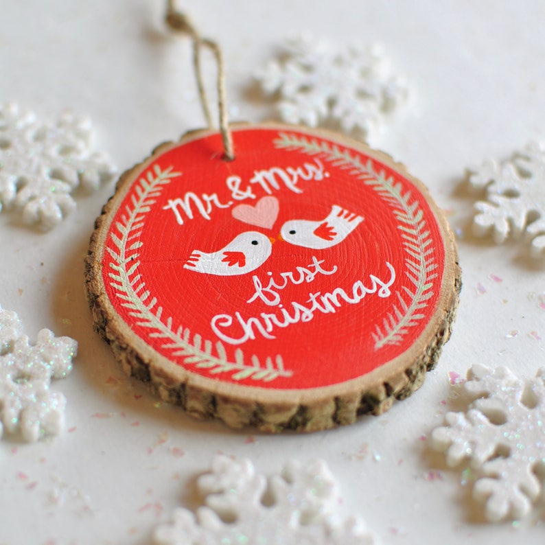 First Christmas Married Our First Christmas Ornament Personalized Couple Ornament Mr and Mrs Ornament Rustic Wedding Gift Newlywed Gift