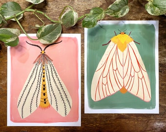 Moth Art Print Set, Insect Illustration, Gallery Wall Prints, Set of 2 Prints, Nature Lover Gift, Colorful Kids Decor, Living Room Wall Art