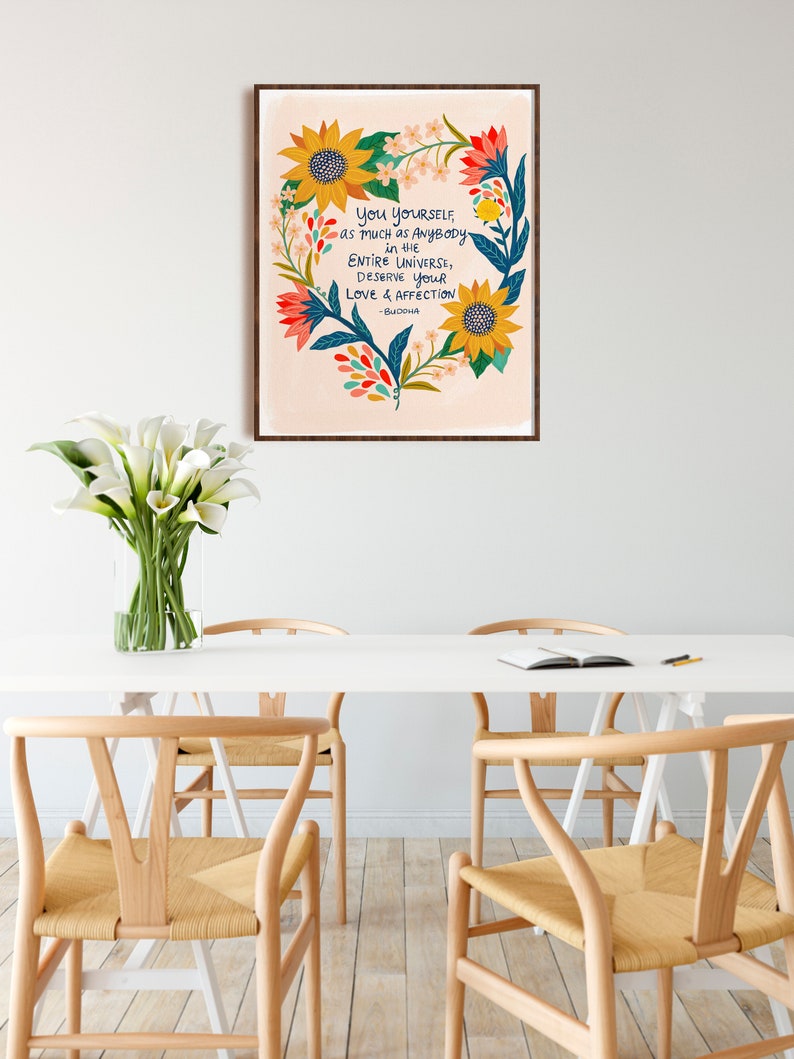 Buddha Quote Print, Mental Health Art, Therapy Office Decor, Self Love Art, Positive Wall Art, Inspirational Poster, Friend Gift, Floral Art image 5