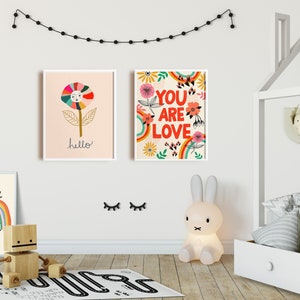 Whimsical Wall Art, Colorful Nursery Art, Floral Wall Decor, Kids Room Print, Rainbow Nursery Art, Whimsical Flower Art Print, Baby Room Art image 2