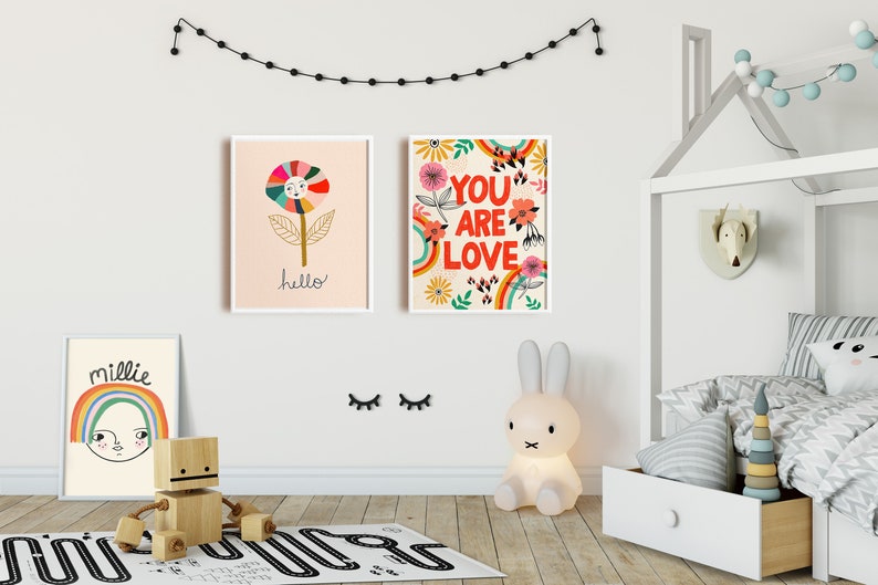 Whimsical Wall Art, Colorful Nursery Art, Floral Wall Decor, Kids Room Print, Rainbow Nursery Art, Whimsical Flower Art Print, Baby Room Art image 2