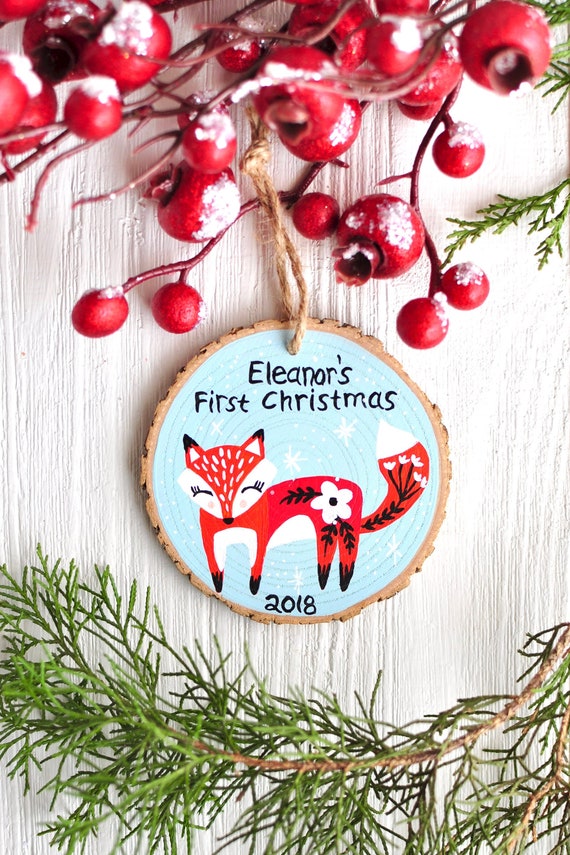 baby's first christmas fox ornament