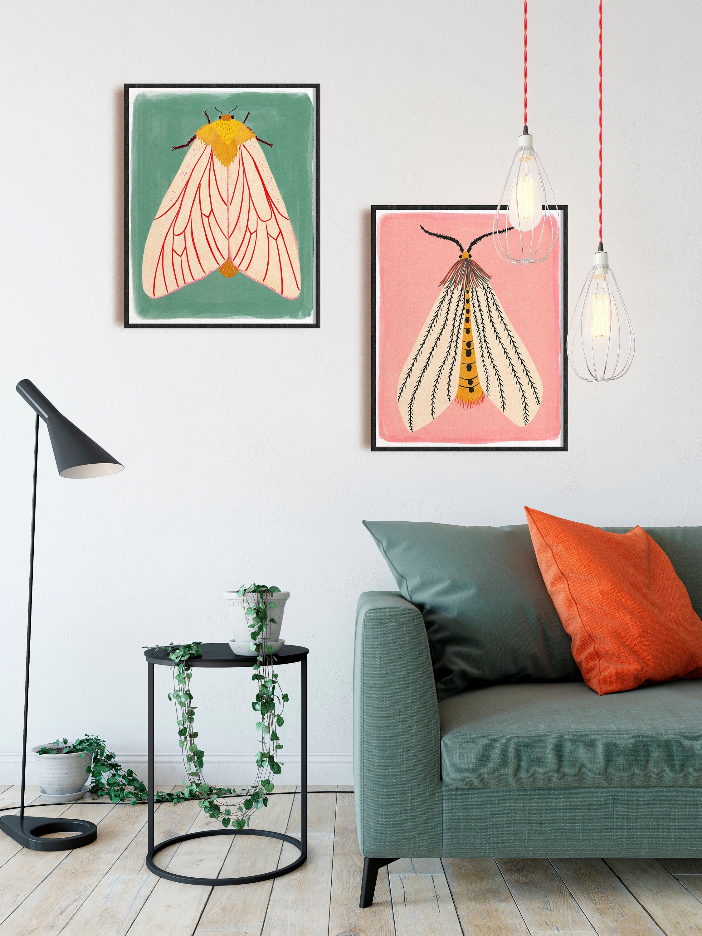 Moth Art Print Set, Insect Illustration, Gallery Wall Prints, Set of 2 ...