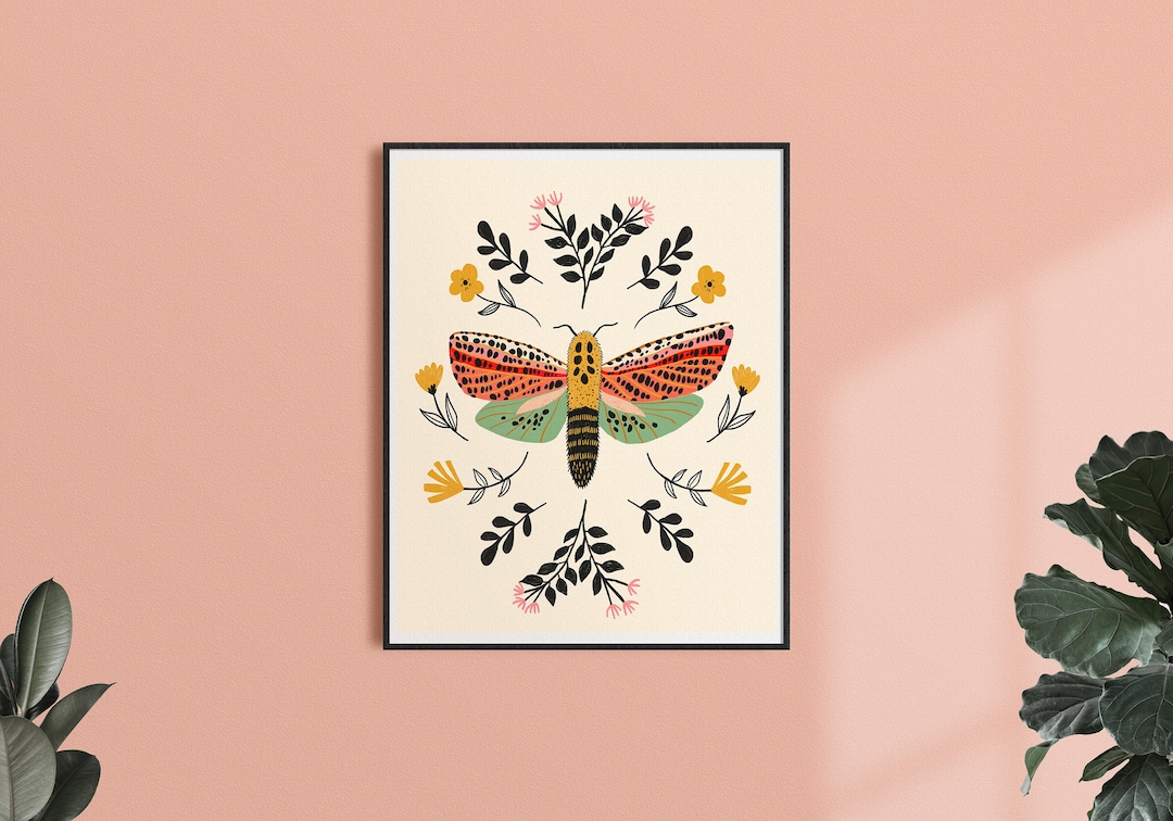 Folk Art Moth Print | Archival Print | Insect Wall Art - Etsy