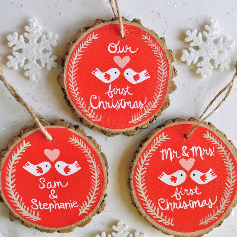 First Christmas Married Our First Christmas Ornament Personalized Couple Ornament Mr and Mrs Ornament Rustic Wedding Gift Newlywed Gift