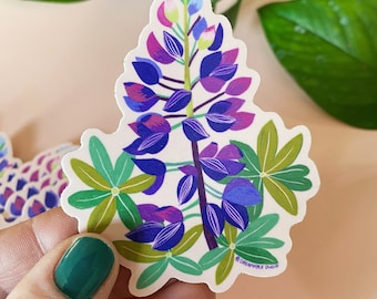 Lupine Sticker, Pacific Northwest Wildflower Decal, Flower Lover Gift, Floral Laptop Decal, Hand Drawn Stickers, Cute Nature Art Sticker