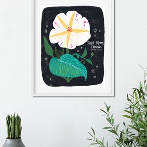 Moon Flower Print, Floral Illustration, Botanical Art Print, Floral Wall Art, White Flower Print, Living Room Wall Decor, Gift for Gardener image 2