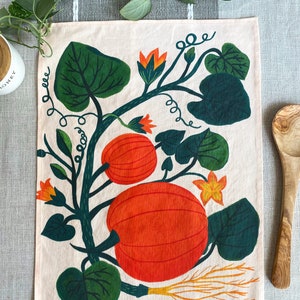 Pumpkin Kitchen Towel, Fall Farmhouse Decor, Autumn Tea Towel, Thanksgiving Country Decor, Pumpkin Dish Towel, Fall Home Decor, Gift for Her image 1