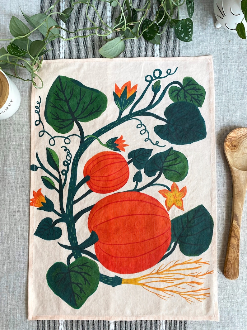 Pumpkin Kitchen Towel, Fall Farmhouse Decor, Autumn Tea Towel, Thanksgiving Country Decor, Pumpkin Dish Towel, Fall Home Decor, Gift for Her image 1