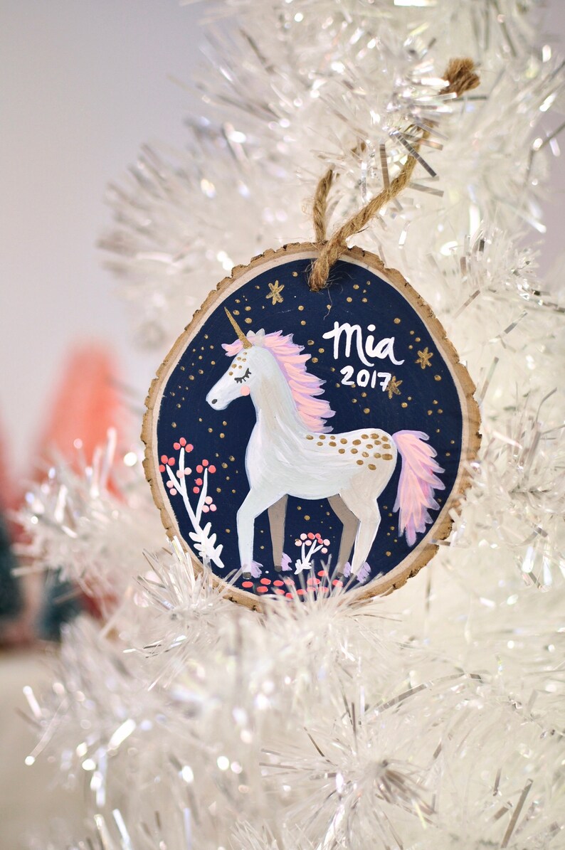 Wooden Unicorn Ornament Personalized Gift for Kids Baby Girl Etsy