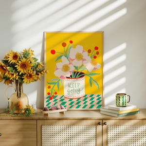 Keep Going Print, Colorful Folk Art Flowers, Inspirational Wall Decor, Encouragement Gift image 4