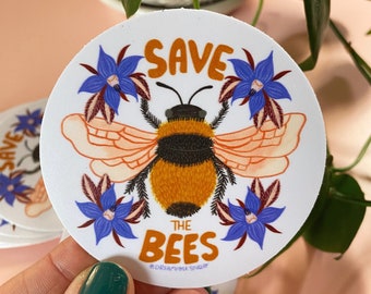 Save the Bees Sticker, Nature Stickers, Environmental Decals, Insect Laptop Decals, Honey Bee Gift, Kindle Decorations, Cute Bug Stickers