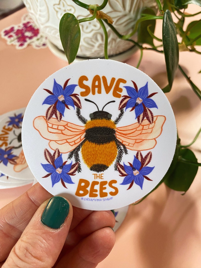 Save the Bees Sticker, Nature Stickers, Environmental Decals, Insect Laptop Decals, Honey Bee Gift, Kindle Decorations, Cute Bug Stickers image 1