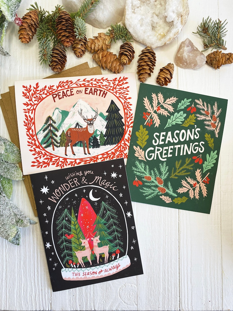 Cute Christmas Cards, Yule Card Pack, Blank Cards with Envelopes, Holiday Greeting Cards Set, Animal Christmas Notecards, Seasons Greetings image 1