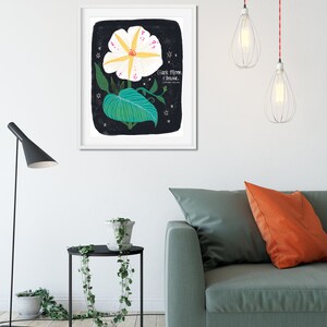 Moon Flower Print, Floral Illustration, Botanical Art Print, Floral Wall Art, White Flower Print, Living Room Wall Decor, Gift for Gardener image 4