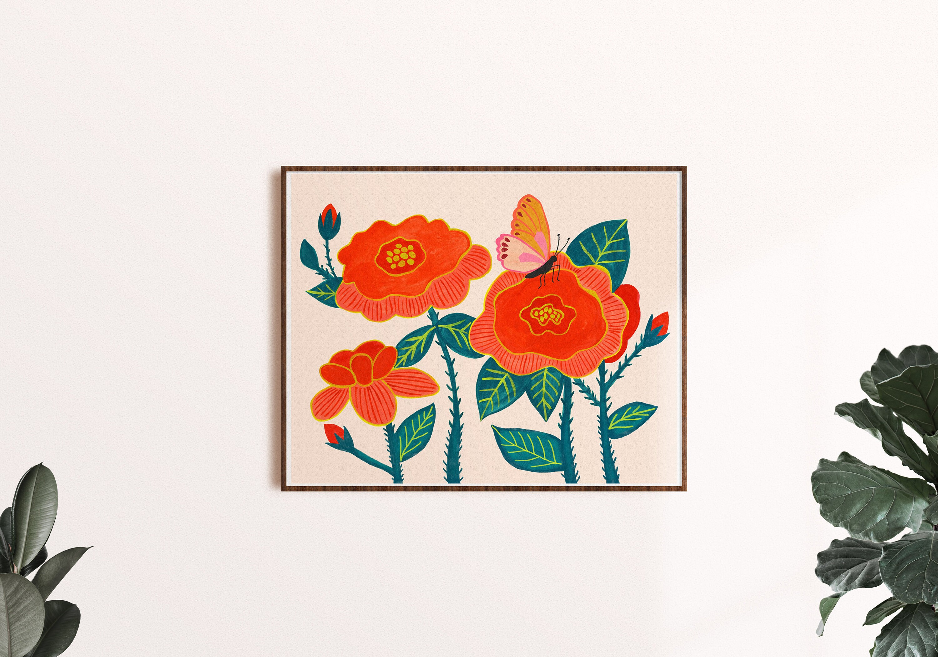 Arte de pared de rosas y mariposas decoraci n del n cleo de Etsy