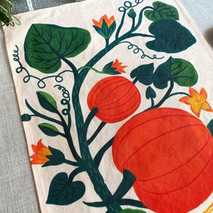 Pumpkin Kitchen Towel, Fall Farmhouse Decor, Autumn Tea Towel, Thanksgiving Country Decor, Pumpkin Dish Towel, Fall Home Decor, Gift for Her image 2