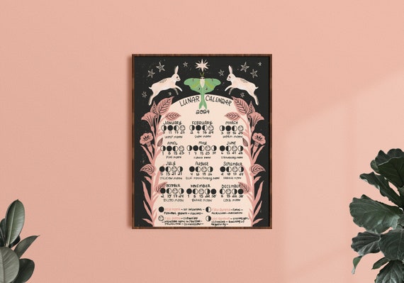 Lunar Calendar 2024, Moon Phases Art, Celestial Art, Astronomy Gift, Moon  Calendar, Nature Wall Art, Folk Art Print, Luna Moth Artwork - Etsy