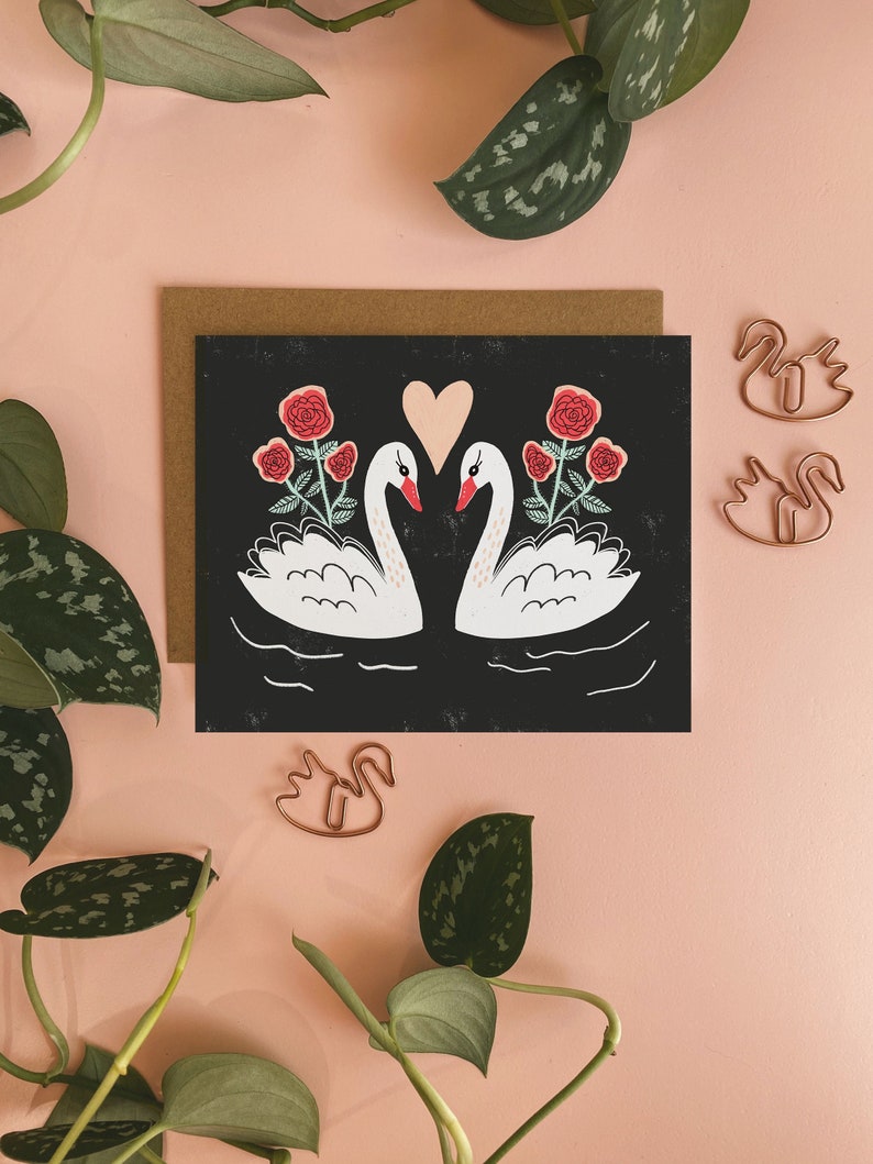 Swan Valentine's Day Card, Cute Wedding Cards, Love Greeting Card, Engagement Notecard, Card for partner, Anniversary Card for Wife image 1