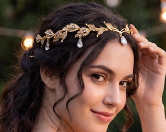 Diadema estilo corona con hojas doradas / Accesorio para el cabello / Tocado elegante para bodas / Joyería bohemia para el cabello / Diadema para festivales de mujer