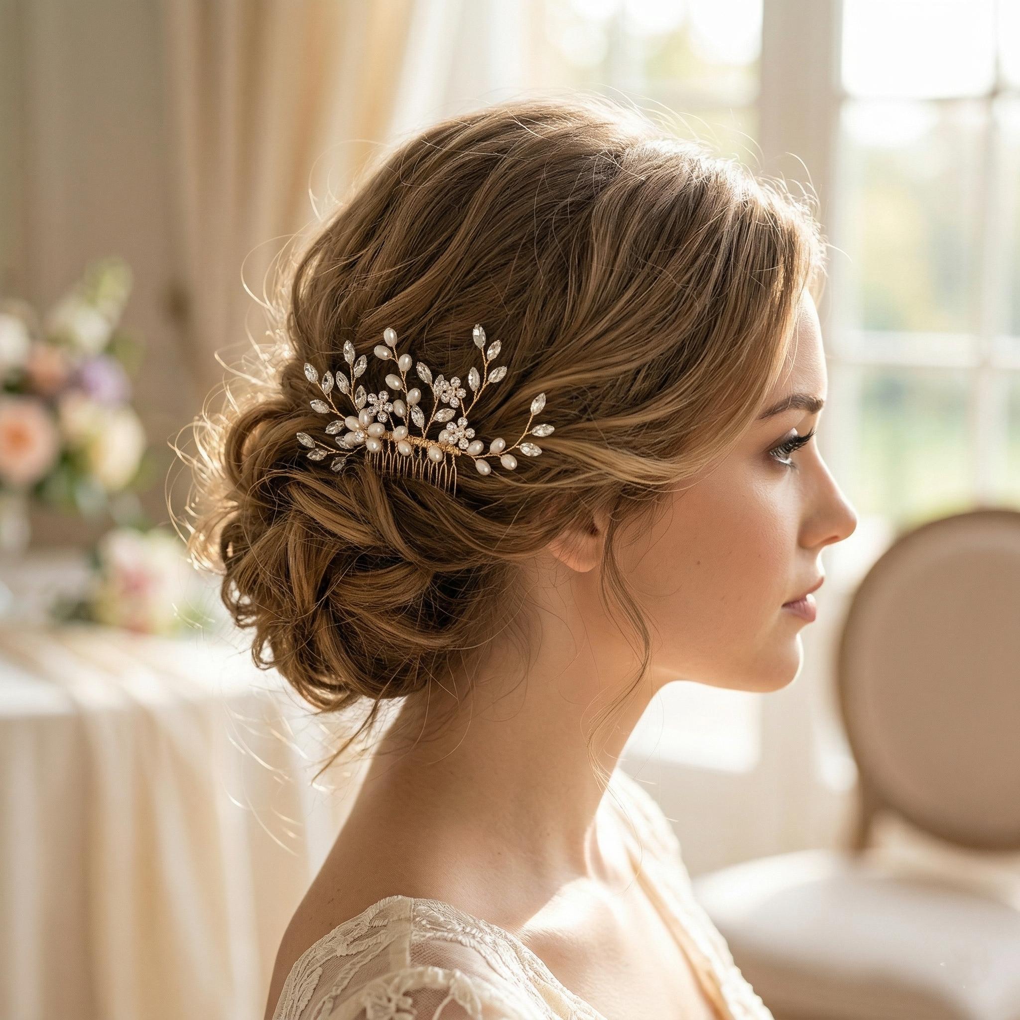 Aweisile Pettine per Capelli da Sposa 5 Pezzi Matrimonio Nuziale Copricapo Sposa Forcine Fermagli Forcine di Strass da Sposa Accessori Acconciature
