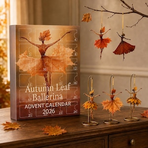 Calendario dell'Avvento 2026 con ballerina e foglie autunnali, conto alla rovescia di Natale con fate autunnali, ornamenti piatti in acrilico 2D, regalo stravagante per ballerine.