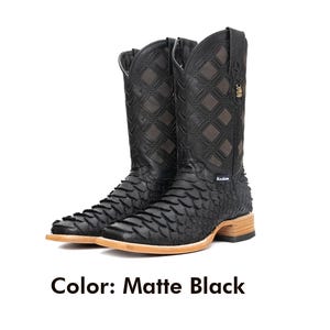 Matte Python Cowboy Boots: Square Toe Western Leather (Matte Black)