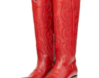 Damen Stiefel Größe 5-11 | Marbella Tall Red Bottom Snip Toe Cowgirl Stiefel | Western Cowgirl Lederstiefel